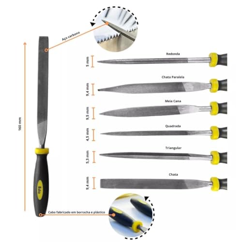 Jogo Lima Agulha Precisão 15cm Profissional 6 Peças Cabo Emborrachado
