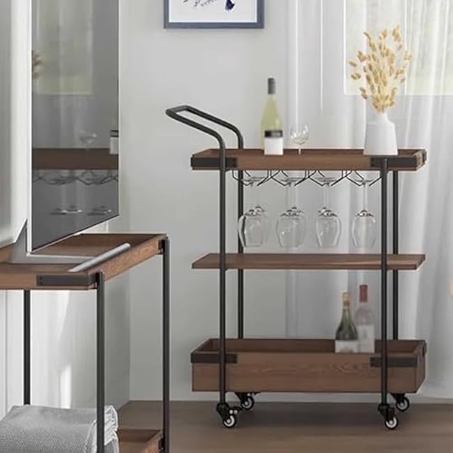 Kitchen Cart,Wine Serving Bar Cart,3 Tier Home Rolling Rack, with Wheels,Mobile Kitchen Serving Cart-h8zAdC4x