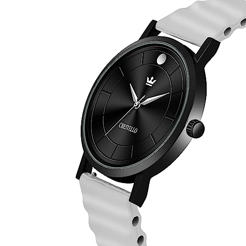 Image of CRESTELLO Silicone Strap Analog Wrist Watch for Men (Black /Blue /Grey /Green /Orange /Wine Red Strap)