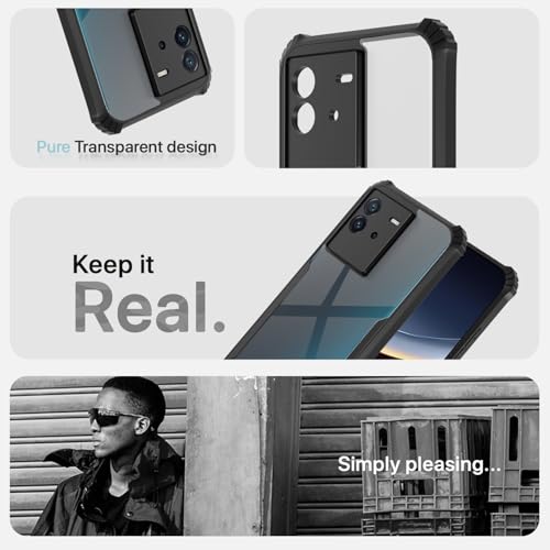 Image of Outlouders Back Cover for iQOO Neo 6 5G | Ultra Hybrid Transparent | Full Camera Protection | Raised Edge | Crystal Clear Bumper Case (Black)