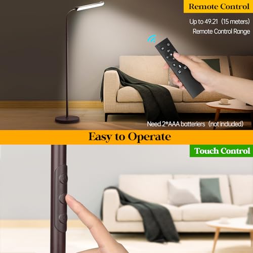 Image of Aisutha LED Floor Lamp, 18W Super Bright Floor Lamp for Living Room, Adjustable Stepless Colors & Brightness Standing Lamp, Eye Caring Reading Light with Remote& Touch Control for Bedroom Office