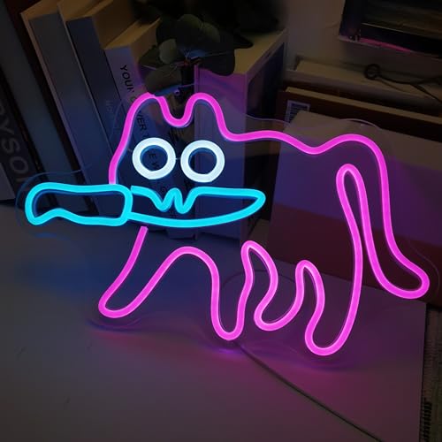 Image of Goofy Sneaky Cat Neon Sign for Bedroom, USB Powered Funny Cat LED Neon Light, Silly Cat Wall Decor Meme Art for Dorm, Game Room, Party, Fun Gift for Teens Friends (15.8 x 9.8 Inch)(cat)