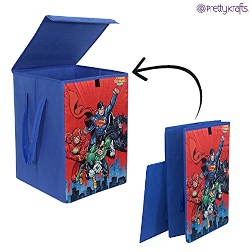 Image of PrettyKrafts 75 L Non Woven SuperMan Rectangular Foldable Large Laundry Bag /Basket With Lid & Handles, Freestanding Clothes Storage Organizer for Bedroom (36x36x53cm, Blue, Set of 1)