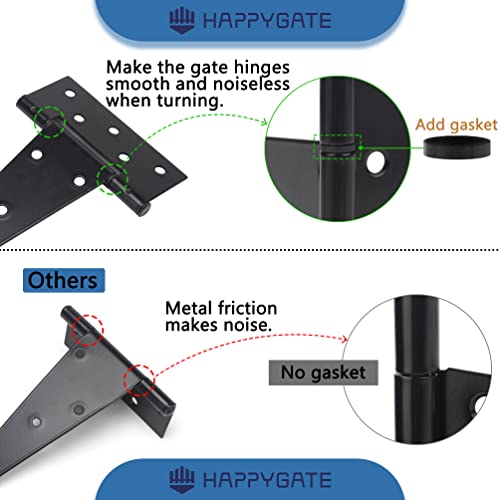 8" T-Strap Door Hinges Heavy Duty Tee Shed Gate Hinges Black Wrought Hardware Rustproof For Gate,Barn Door Gates,Wooden Fences,Yard Door(8 Inch, 4 Pcs) #TOP3