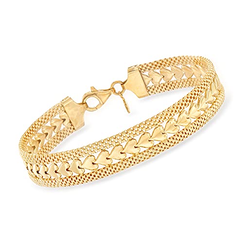 Ross-Simons Italian 18kt Gold Over Sterling Silver Heart Motif Bracelet. 7 inches