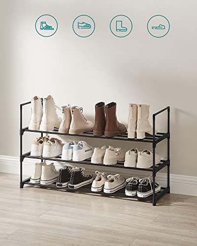SONGMICS 3-poziomowy stojak na buty Metalowy stojak na buty Przechowywanie butów Organizer na buty na 12-15 par butów Możliwość układania w stosy Przedpokój Salon Sypialnia 30x92x55cm Czarny LSA303B02