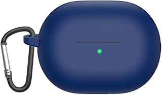 جراب سيليكون متوافق مع سماعات هواوي فري بادز برو 3/ برو 4: جراب حماية من السيليكون المقاوم للصدمات بمنفذ شحن سهل الوصول إليه ومؤشر ليد أمامي مرئي مع ميدالية مفاتيح (أزرق غامق)