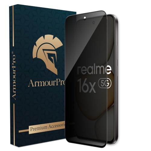 Image of ArmourPro Privacy Tempered Glass for Realme 16x - Anti-Spy Anti Peeping Screen Protector, 9H Hardness, Edge-to-Edge Coverage, Ultra Thin, Bubble-Free Installation Kit | Black