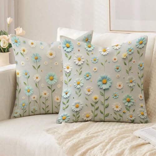 Housse coussin 70x70cm bleu clair en lin imperméable lot de 2
