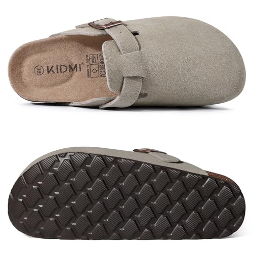 Image of KIDMI Genuine Suede Clogs for Women Men Cork Footbed Sandals Leather Mules Potato Shoes with Arch Support