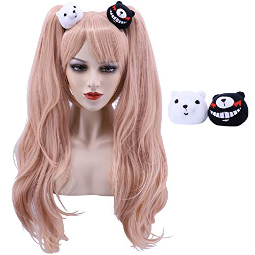 Cfalaicos Pink Ponytail Cosplay Wig with Hair Clips Long Wavy Wigs Synthetic Wig for Women