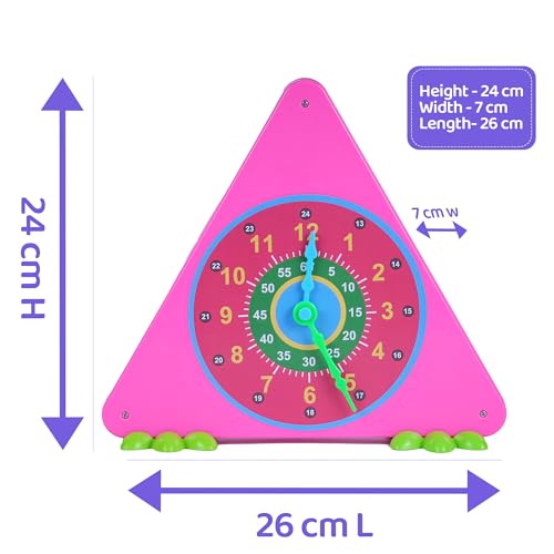 Image of FLYI 3-in-1 Activity Triangle Learning Clock for Kids | STEM Montessori Toy with Spin Gears and Bead Logic Game | BIS Certified Educational Toy, 2+ Years (Pink)