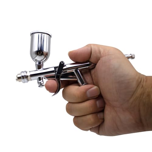 Image of Uouteo Airbrush Trigger Gun, Air Brush Gun with 0.5mm Fan Spray Cap /Needles /Nozzles, 15 CC Cup for Painting Model Nails Cake Makeup