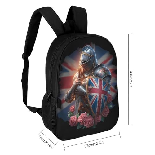 Knights British Flag Roses Unisex Backpack 17" Casual Daypacks Simple Shoulders Bag for Camping Hiking Travel Gear2