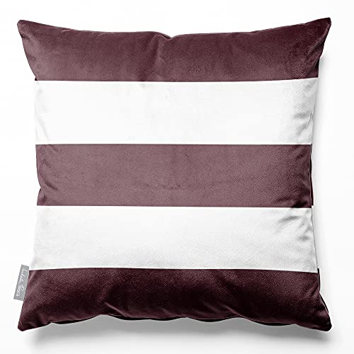 Izabela Peters Cushions With Covers Included, Filled Cushion, Eco-Friendly Velvet Cushions, 45 cm, 3 Stripes Horizontal - Italian Grape, Chair Cushions, Sofa Cushions, Seat Cushions