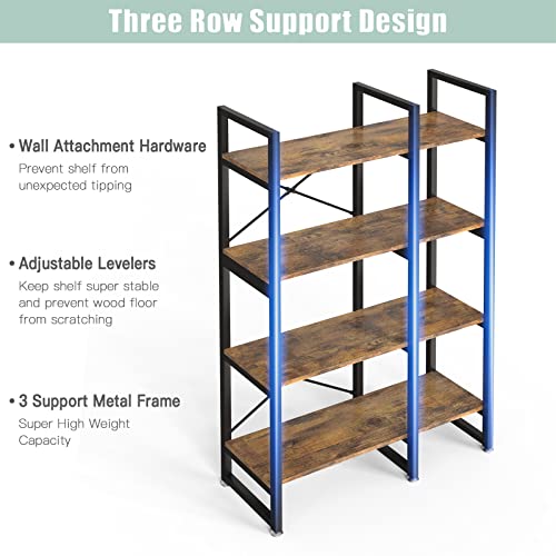 Easyzon 4 Tier Bookcase And Bookshelf, Rustic Industrial Bookshelf, Large Etagere Bookshelf Open Display Shleves With Metal Frame For Living Room Bedroom Home Office, Rustic Brown #TOP5