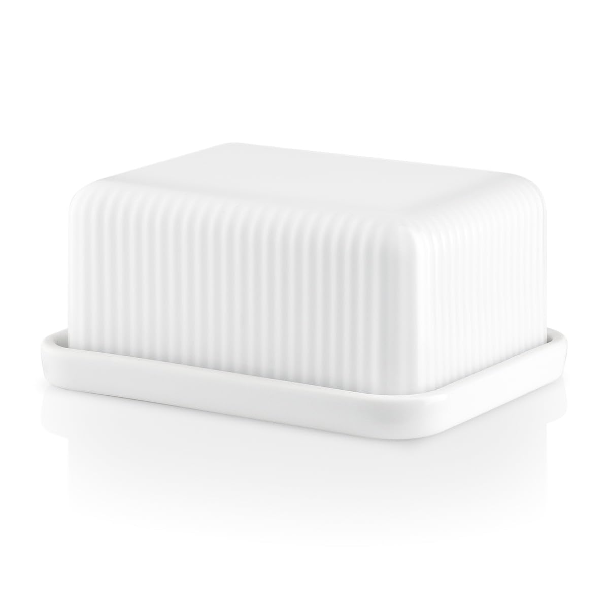 EVA TRIO - Butter Dish Legio Nova Porcelain White with Lid, Fits Standard Butter Packs, Dual Serving Options, Dishwasher Safe, Oven Microwave Freezer Safe, 12x9.6x5.7 cm