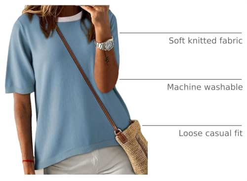 Image of Dokotoo Womens Tops 2026 Casual Summer Crewneck Short Sleeve Striped Color Block Knit High Low Trendy Pullover Sweaters