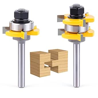 Tongue and Groove Router Bit Set,Newdeli 1/4 Inch Shank Tongue and Groove Router Bit 3/4" Stock 3 Teeth T Shape Wood Milling Cutter Woodworking Tool for Doors, Drawers, Shelves &amp; More