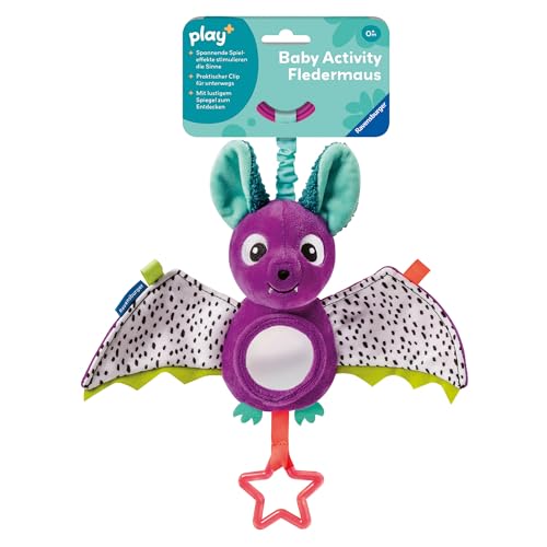 Ravensburger Play+ Baby Activity-Fledermaus - Baby-Spielzeug Ab 0 Monate, Kinderwagenspielzeug, Plüschtier - Play Plus - 12034051