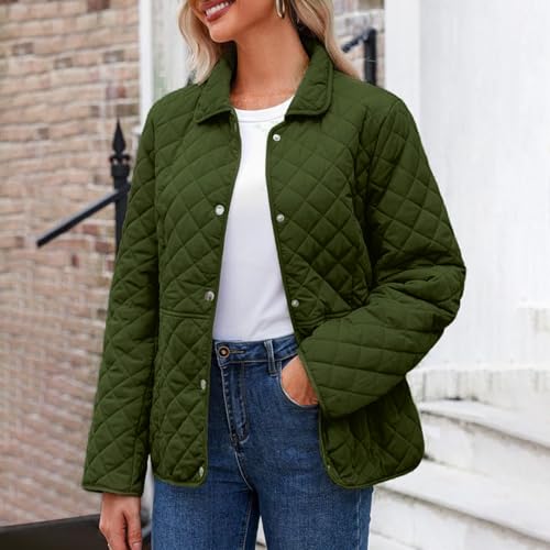 YRAETENM Quilted Jackets for Women Casual Lapel Button down Diamond Puffer Jacket Winter Lightweight Outerwear with Pockets3
