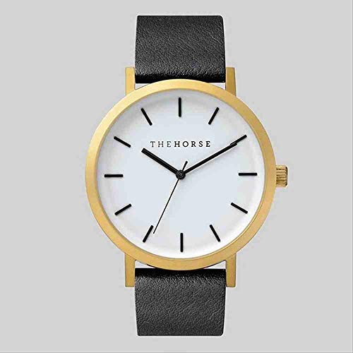 DECTN Armbanduhr Neue einfache und stilvolle Herren- und Damengürteluhr Horse Watch 20 S Light Gold Shell Weiß-Schwarzer Gürtel