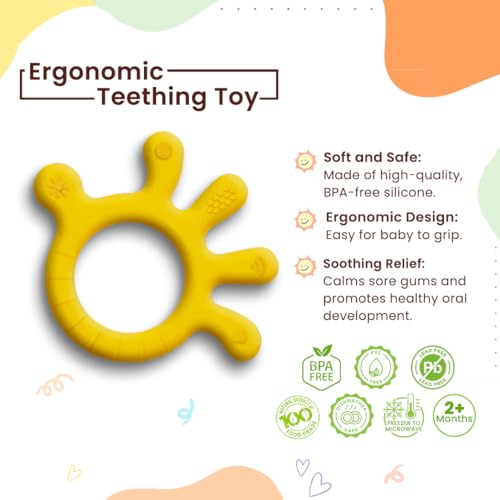 Image of Infantso Finger Shape Soft Silicone Teether for 6+ Months, BPA Free Teething Toy for Babies with Textured Surface for Soothing Gums. 100% Food Grade, No-Choke Design (Finger - Yellow)