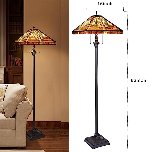 Capulina CL188801FL Tiffany Floor Lamp 2-Light 16X16X63 Inches Amber Brown Mission Antique Style Stained Glass Standing Reading Light thumb #4