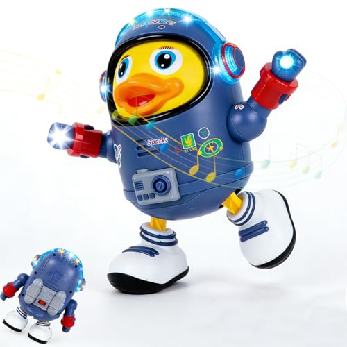 Dancing Duck Dancing Space Duck Toy with Sound and LED Lights Electric Musical Dancing Astronaut Robot Toy Educational Gift for School Home