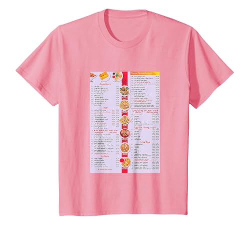Chinese Food Menu T-Shirt, Youth, Pink, 4T
