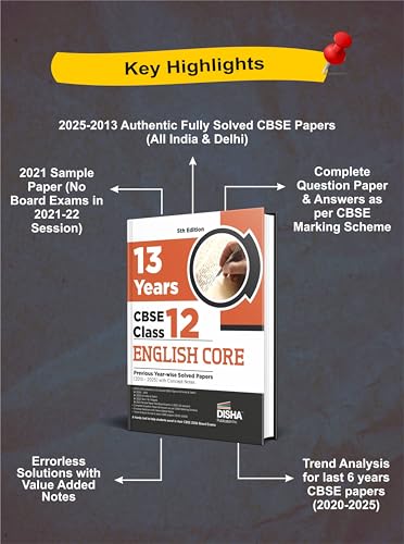 Image of Disha 13 Years CBSE Class 12 Solved English Core Previous Year-wise Question Papers (2013 - 2025) | PYQ's, Sample Paper & Concept Notes | 2026 CBSE Question Bank Class 12 | 4th Edition