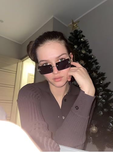 Image of Vintage Rimless Sunglasses Rectangle Frameless Glasses Women Men
