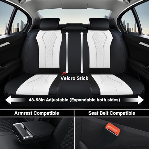 Image of Coverado Seat Covers, Car Seat Covers Full Set, White Car Seat Cover, Auto Seat Covers Front Seats Rear Seat Cover, Luxury Car Seat Cushion,Leather Seat Cover Seat Protector Universal Fit Most Cars