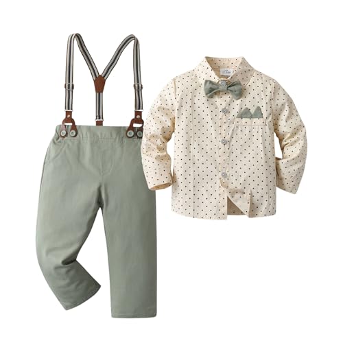 Boarnseorl Baby Boys Pants Sets,Infant Long Sleeve Shirt + Pants + Bow Tie + Suspenders,Toddler Gentleman Outfits