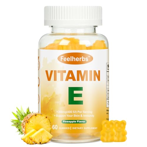 Feelherbs Vitamin E Gummies 268mg(400 IU) for Women Skin & Immune Support Pineapple Flavored Vitamin E Chewable Vegan Gummies 60 Count