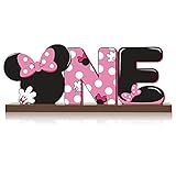 Laffact ONE Letter Sign Wooden Table Centerpieces Pink Cartoon Mouse 1st Birthday Party Supplies...