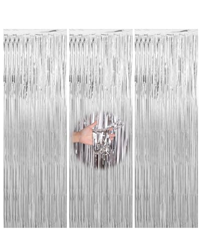 Culeb 3 Piezas Cortinas De Oropel Plata,Cortina Fiesta Purpurina,Metálica Foil Fringe Cortinas,Para Fondo Decoración Pared Fiestas Cumpleaños Fiesta De Graduación Navidad Boda 1m X 2m