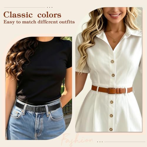Image of XZQTIVE 3 Pack Women Belts For Jeans Dresses Pants Ladies Leather Waist Belt with Gold Buckle