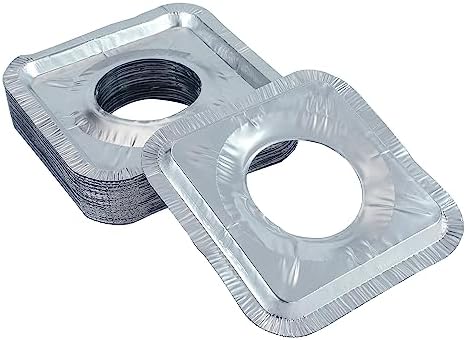 Gas Burner Liners (50 Pack) 8.5" Disposable Aluminum Foil Square Stove Burner Covers - Gas Range Protector Foil Liners to Catch Oil, Grease and Food Spills