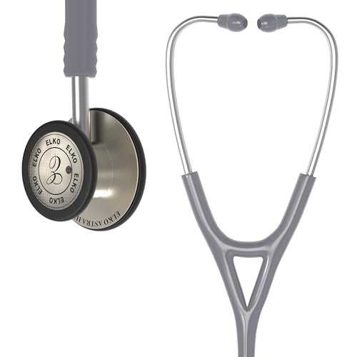 Image of ELKO EL-240 ASTRA III Ti Titanium dual head acoustic stethoscope | Adult & Pediatric Stethoscope with Double-sided Natural Titanium Chestpiece | Two-Way PVC Tubing | Doctors & Medical Students (Grey)
