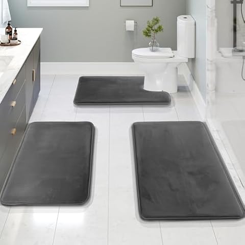 Clara Clark Velvet Memory Foam Bath Mat Set Cover