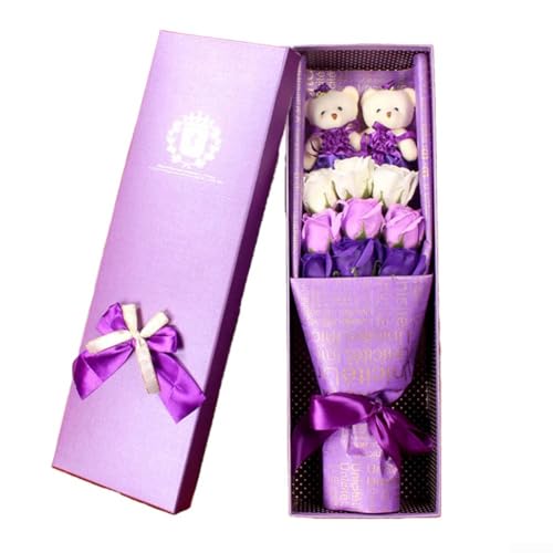 Ramo de rosas de jabón con oso de peluche en caja de regalo, 9...