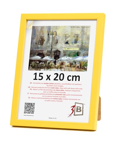 3-B – Cornice portafoto modello Lund – Giallo – 15 x 20 cm – Cornice in legno, portafoto, cornice per ritratti con vetro acrilico