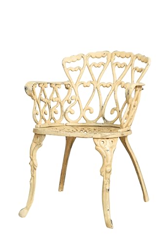 BISCOTTINI Sedia da Giardino in Ghisa Decorata – Stile Vintage Anticato – Poltrona con Braccioli per Esterno – Poltroncina Avorio Decapato – Arredo da Esterno Elegante per Giardini, Terrazze, Porticat