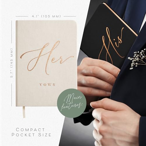 Image of ARTESORI Vow Books His and Hers - Linen Wedding Vow Books Perfect as Bride & Groom Gifts, Wedding Registry Ideas - His & Hers Gifts Wedding Vow Book - Wedding Essentials & Accessories [Ivory & Black]
