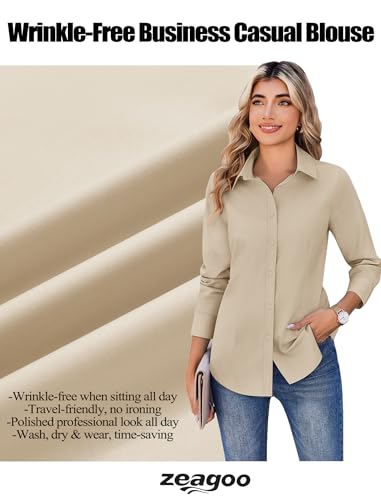 Image of Zeagoo Women's Wrinkle Free Button Down Shirts Long Sleeve Dress Shirts Collared Business Casual Blouses Tops XS-3XL