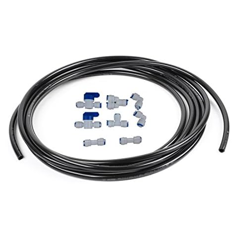 Lemoy 1/4" Quick Connect Water Purifiers Tube Fittings for RO Water Reverse Osmosis System（Ball Valve+Y+L+I+T Type）+5 meters（15 feet） tubing hose pipe（black） for RO Water Reverse Osmosis System Cover