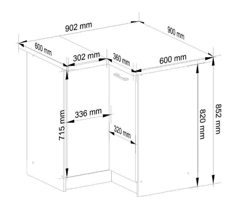 BDW - Armadio Angolare Cucina con Ante e Piano di Lavoro - Armadio 90 cm di Larghezza, 85 cm di Altezza - Mobili da Cucina Singoli (Bianco/Cemento)