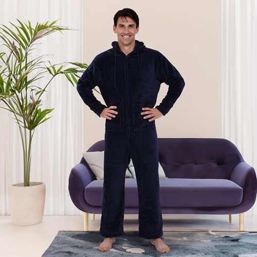 Alexander Del Rossa Adult Onesies for Men, Mens Onesie Pajamas Adults, Fleece Onesie for Men, Hooded Footed Mens Onsie Midnight Blue 3XL Tall (A0320MBL3XLT)3