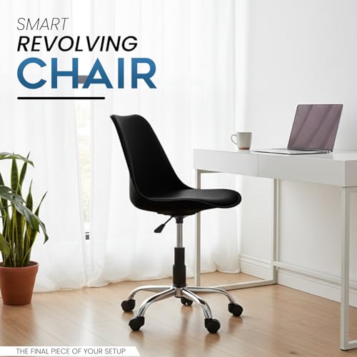 Image of DIYA Smart Study Chair, Office Chair, Revolving Desk Chair, Height Adjustable Chair with Wheels, Curved Nylon Backrest with Cushioned Seat, Ergonomic Computer Chair for Home, Study & Work Use (Black)